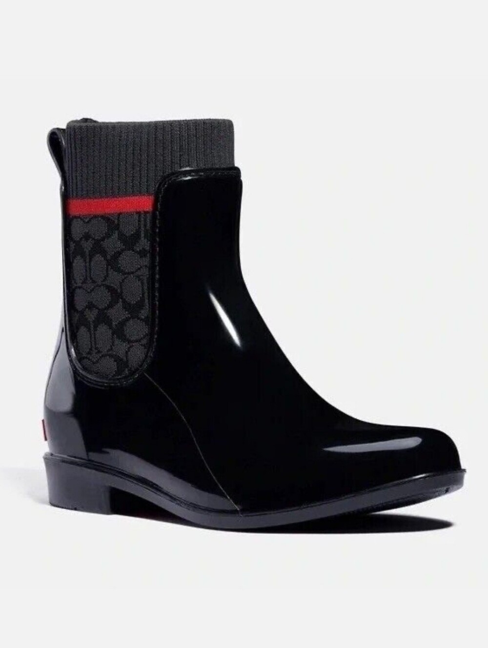 Coach Rivington signature knit ankle Women’s Black Chelsea Rain Boot size 10